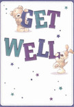 Brimming with cheerful optimism, this get well card captures a scene that feels right at home among the friendly communities of Beckenham. Two adorable characters-a round, ever-smiling teddy bear and a playful, floppy-eared puppy-are illustrated in mid-action, each joyously holding and balancing the vibrant, oversized letters that spell 'Get Well.' The text glows in waves of indigo and teal, making a striking impression against the card's soft, creamy background, reminiscent of sunlight streaming across Beckenham Place Park. Scattered throughout are sparkling stars, each painted in dreamy blues and lavenders, adding hints of magic and hope. The fuzzy texture of the bear's fur and the soft curves of the puppy's ears create a sense of comforting touch, reinforcing the heartfelt intent behind the message. This card offers more than words; it's an emotional embrace-ideal for sending caring wishes, much like a hand-delivered bouquet prepared with personal attention by local Beckenham florists.